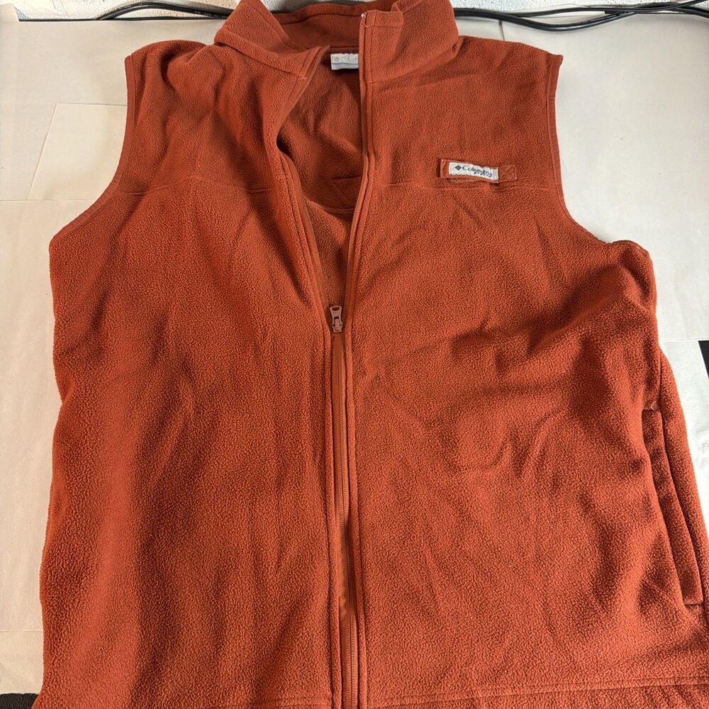Columbia PFG Fleece Vest Mens Large Orange Full Zip Fishing Outdoor Layering L